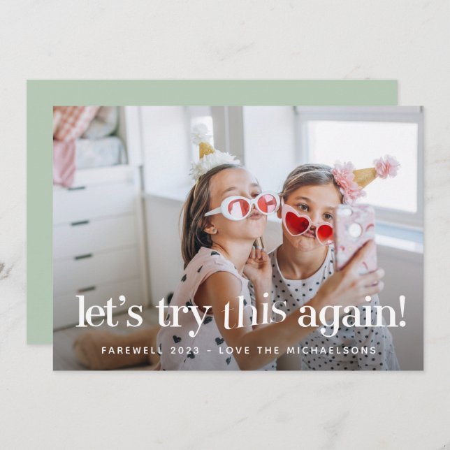 "Let's Try This Again" Mint Holiday Photo Card (Front/Back)