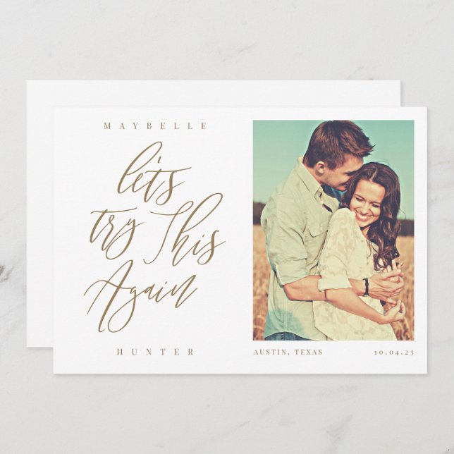 Let's Try This Again Modern Calligraphy & Photo Save The Date (Front/Back)