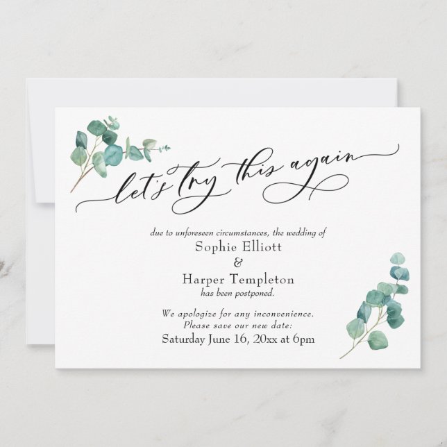 Let's Try this Again Postponed Wedding Card (Front)