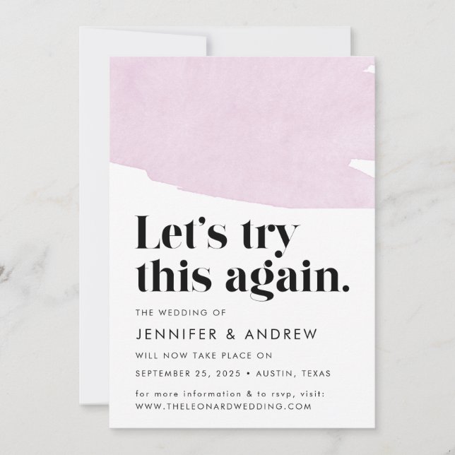 Let's Try This Again Purple Wedding Postponement Announcement (Front)