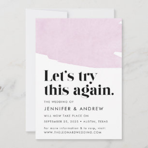 Let's Try This Again Purple Wedding Postponement Announcement