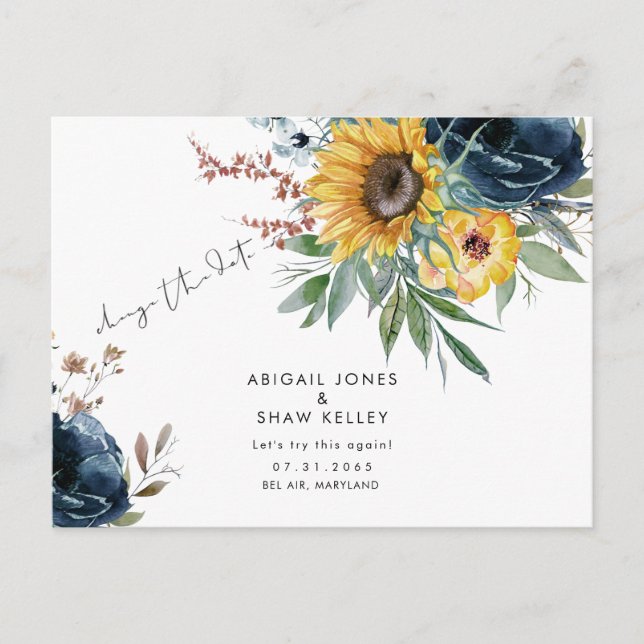 Let's Try This Again Sunflower Change Date  Announcement Postcard (Front)