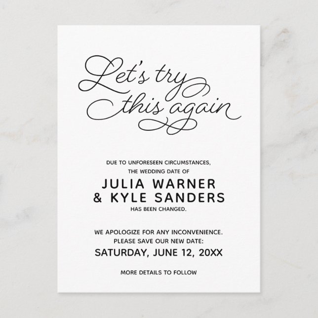 Let's Try This Again Wedding Postponed Postcard (Front)