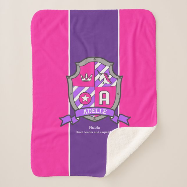 Letter A Adelle name meaning pink purple unicorn Sherpa Blanket (Front)