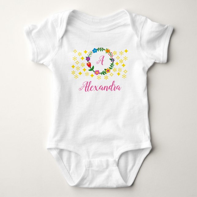 Letter A Alexandra Personalise Name Initial Baby Bodysuit (Front)