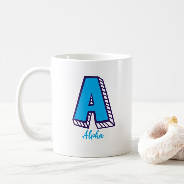 Letter A Alpha NATO Phonetic Alphabet Coffee Mug (With Donut)