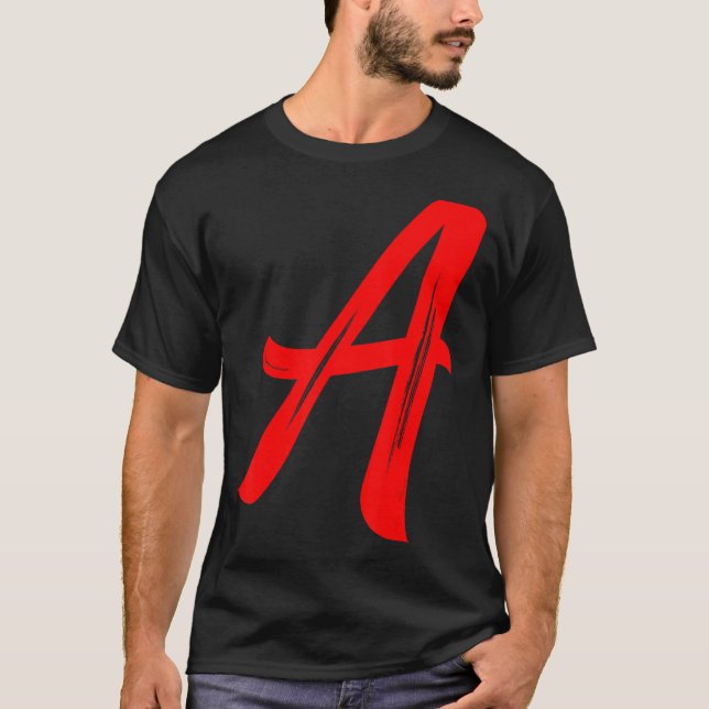 Letter A Alphabet Large Red Graphic Initial T-Shirt (Front)
