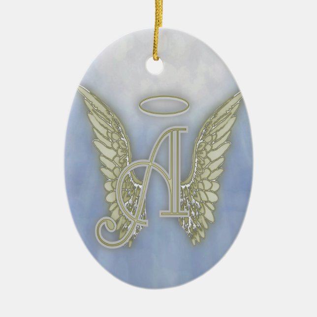 Letter A Angel Monogram Ceramic Tree Decoration (Front)