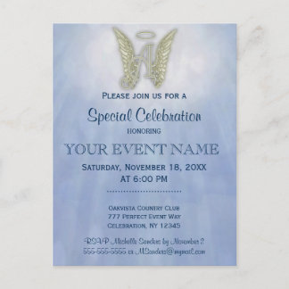 Letter A Angel Monogram Invitation Postcard