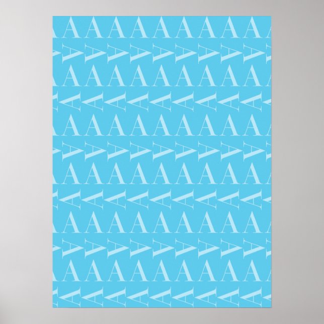 Letter A - Aqua Blue Monogram Initial Poster (Front)
