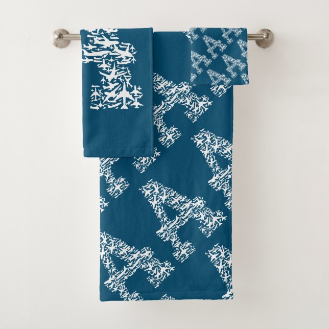 Letter A Aviation Aeroplanes Bath Towel Set (Insitu)