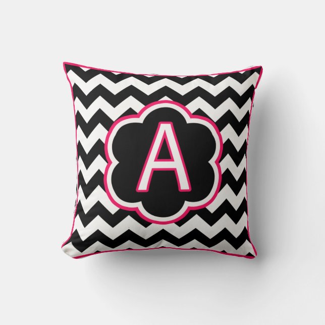 Letter A Black and White Chevron Monogram Cushion (Front)