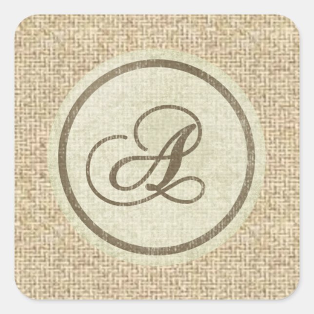 Letter A burlap rustic design stickers (Front)