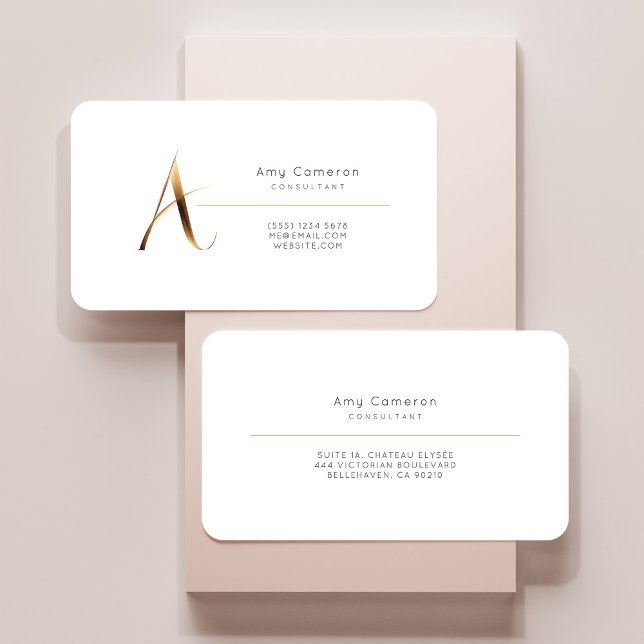 Letter A Calligraphy Gold/Black Gradient Monogram Business Card (Creator Uploaded)