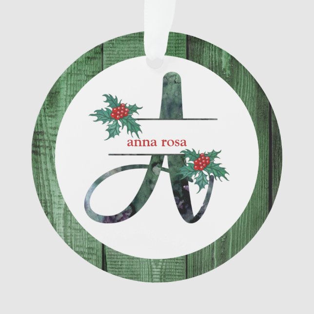 *~* Letter A  Christmas PHOTO Rustic Wood AP44 Ornament (Front)