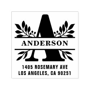 Letter A Classic Foliage Family Monogram Address Self-inking Stamp