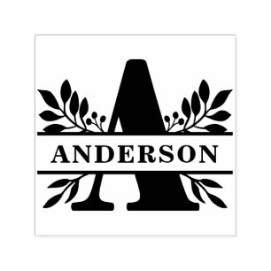 Letter A Classic Foliage Family Name Monogram Self-inking Stamp