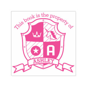 Letter A crest custom name unicorn kids library Self-inking Stamp
