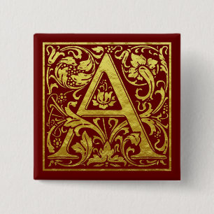 Letter A First Letter Faux Gold and Red 15 Cm Square Badge