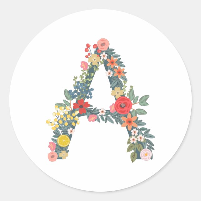 Letter A floral garden personalised    Classic Round Sticker (Front)