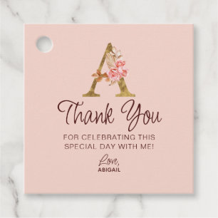 Letter A Gold Monogram Blush Pink Roses Favour Tags