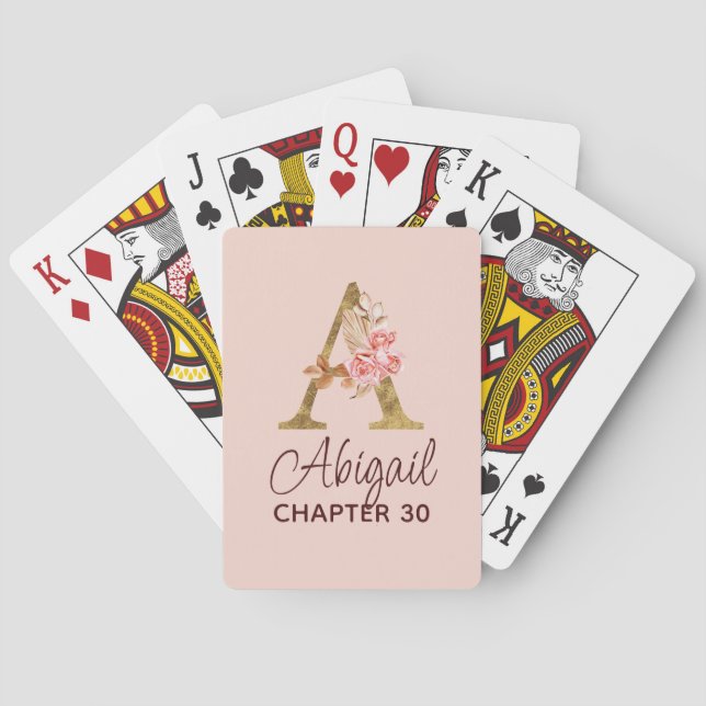 Letter A Gold Monogram Blush Pink Roses Playing Cards (Back)