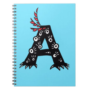 Letter A Initial Funny Cute Monster Kids Notebook
