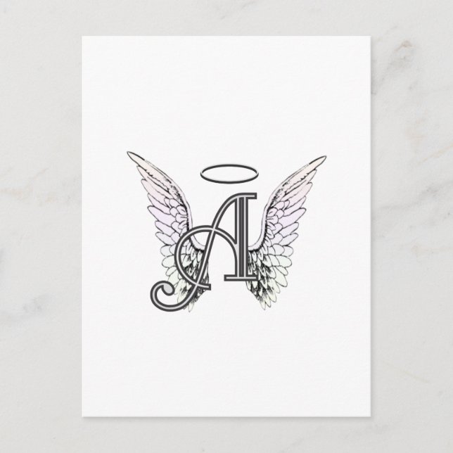 Letter A Initial Monogram with Angel Wings & Halo Postcard (Front)
