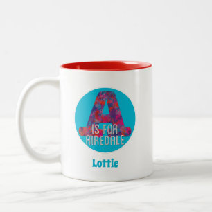 Letter A is for Airedale Dog Monogram Red Drops Tw Two-Tone Coffee Mug