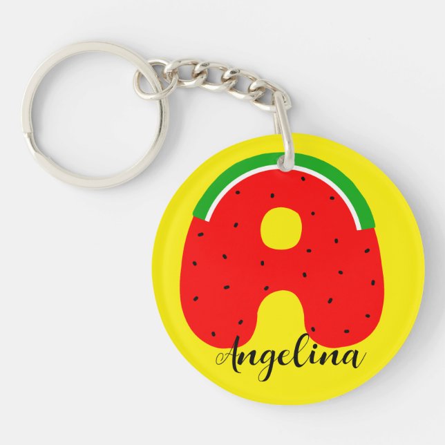 Letter A Keychain, Watermelon Keychain, Cute Key Ring (Front)