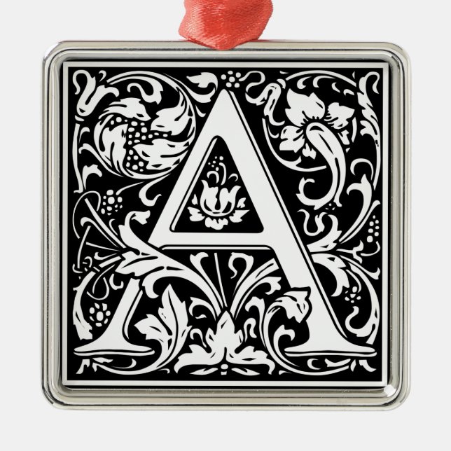 Letter A Mediaeval Monogram Art Initial Metal Tree Decoration (Front)