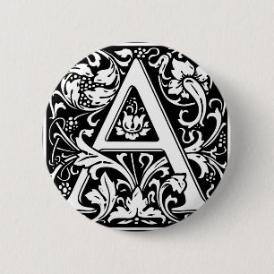 Letter A Mediaeval Monogram Art Nouveau 6 Cm Round Badge