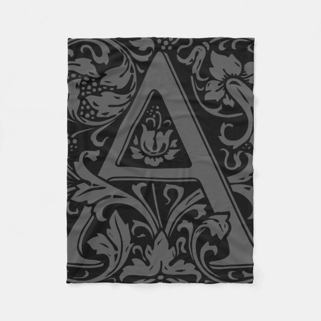 Letter A Mediaeval Monogram Art Nouveau Fleece Blanket (Front)