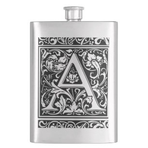Letter A Mediaeval Monogram Art Nouveau Hip Flask