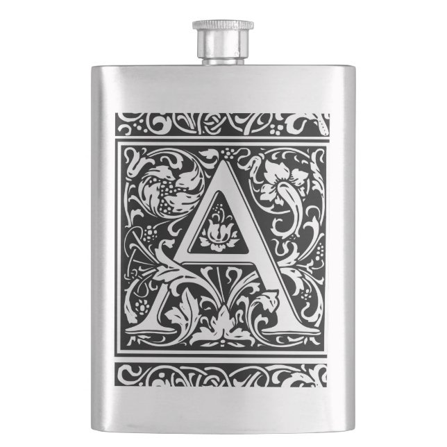 Letter A Mediaeval Monogram Art Nouveau Hip Flask (Front)