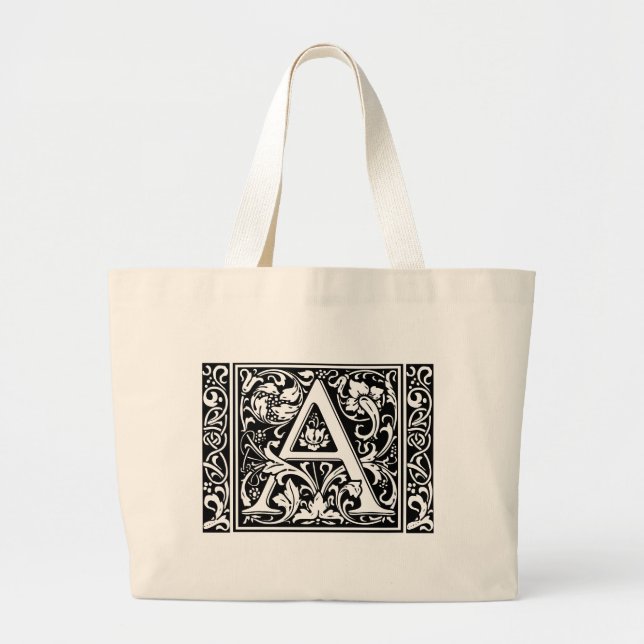 Letter A Mediaeval Monogram Art Nouveau Large Tote Bag (Front)
