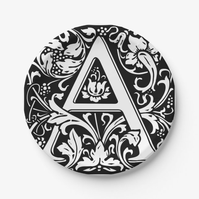 Letter A Mediaeval Monogram Art Nouveau Paper Plate (Front)