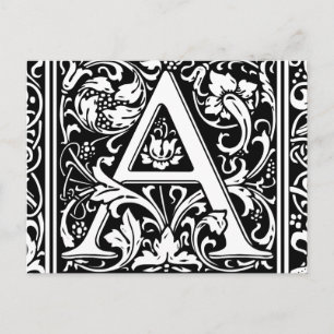 Letter A Mediaeval Monogram Art Nouveau Postcard