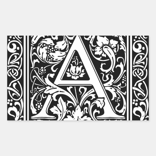 Letter A Mediaeval Monogram Art Nouveau Rectangular Sticker (Front)