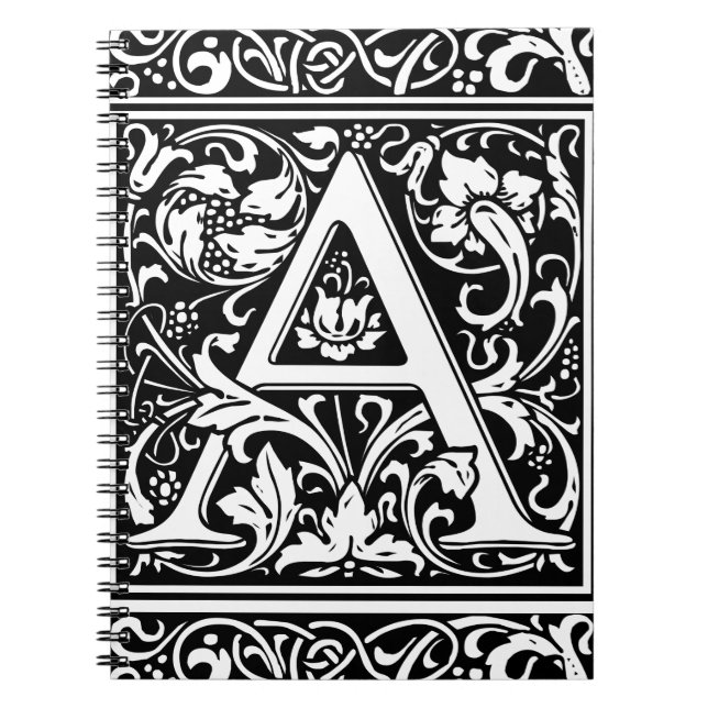 Letter A Mediaeval Monogram Art Nouveau Spiral Notebook (Front)