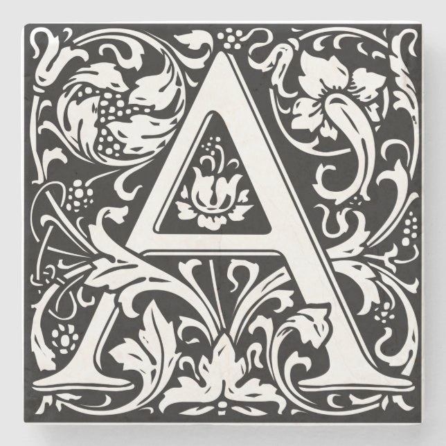 Letter A Mediaeval Monogram Art Nouveau Stone Coaster (Front)