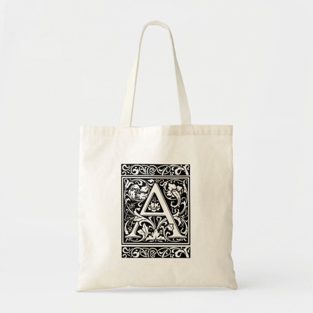 Letter A Mediaeval Monogram Art Nouveau Tote Bag (Front)