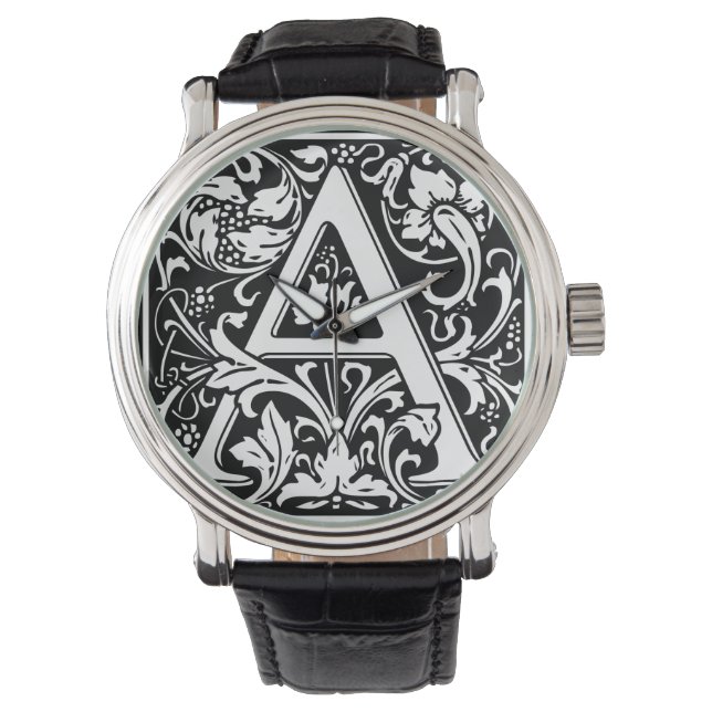 Letter A Mediaeval Monogram Art Nouveau Watch (Front)