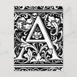 Letter A Mediaeval Monogram Vintage Initial Postcard