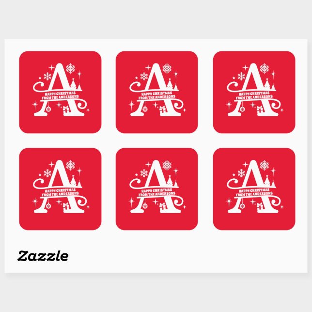 Letter A Monogram Initial Family Name Greeting   Square Sticker (Sheet)