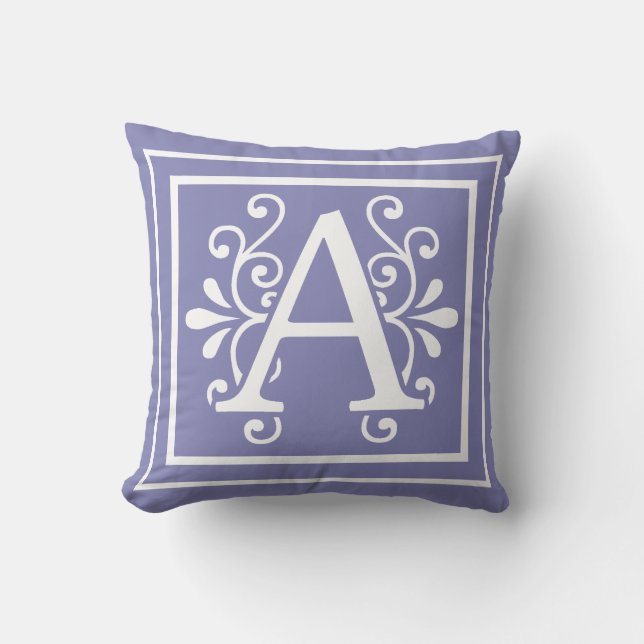 Letter A Monogram Periwinkle Purple Cushion (Front)