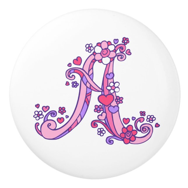 Letter A monogram pink purple handle knob (Front)