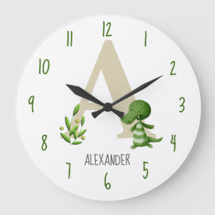 Letter A Monogram Reptile Nursery Large Clock