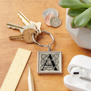 Letter A Monogram Vintage Celtic Knot Print Key Ring