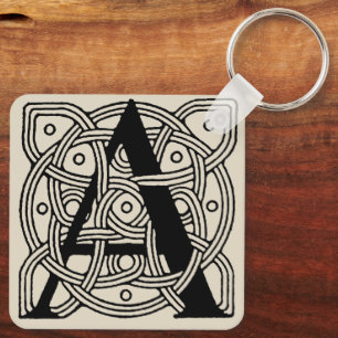 Letter A Monogram Vintage Celtic Knot Print Key Ring